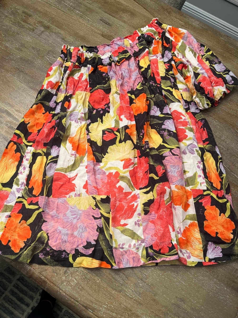Anthropologie Black Floral A-Line Skirt with Red, Orange & Yellow Blooms